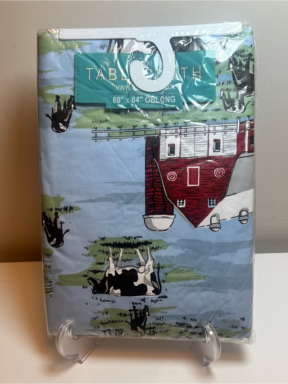 Home Trends Farmhouse Barn & Cow Vinyl Tablecloth - Blue, Red, Black